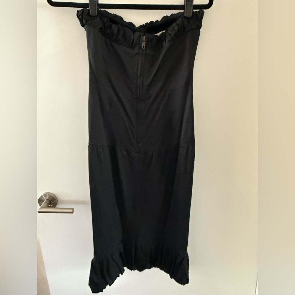 RARE L.A.M.B by Gwen Stefani Satin Black Strapless Ruffle Tuxedo Dress 4 - Picture 2 of 7